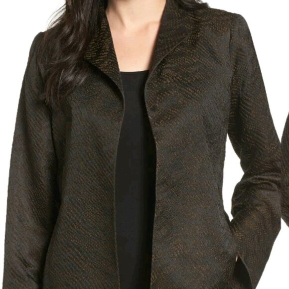 Eileen Fisher Blazer Womens XL Brown Black Open Silk Blend Jacket Jacquard Wave - Picture 3 of 10